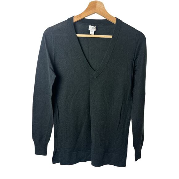 J. Crew Factory Black Merino Wool Blend V-Neck Long Sleeve Sweater Women's XS - Picture 1 of 4